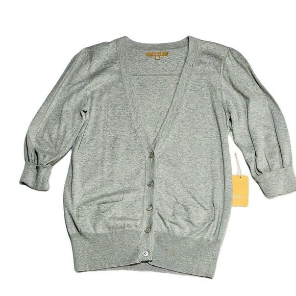 Keir+J Sweaters - KEIR +J Cardigan Silk Blend Deep V-Neck Elbow Sleeve Gray Sweater Womens Size L